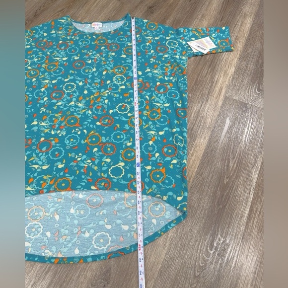 Lularoe Blouse sz:S Irma Hi Lo Tunic Teal & Orange Floral Geometric Boho Relaxed - Picture 4 of 4